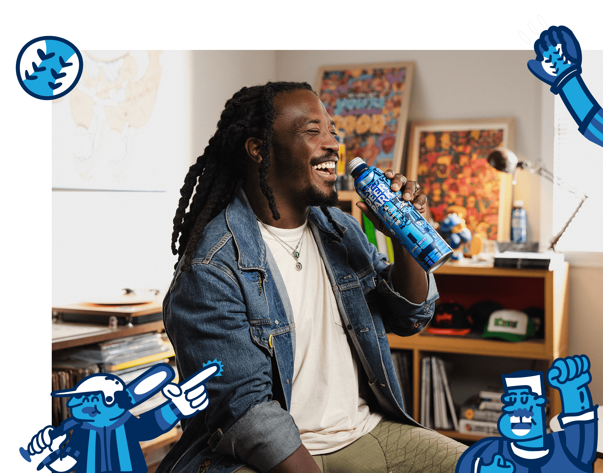 George F. Baker III enjoying a Deer Park bottle in his studio